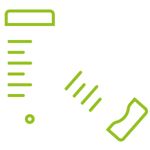 Eine einfache Strichzeichnung eines rechteckigen Behälters mit Deckel neben einem offenen, teilweise benutzten rechteckigen Radiergummi, beide grün umrandet.