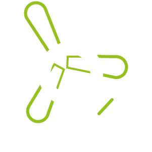 Eine einfache Illustration einer grünen Windturbine mit einem weißen Vergrößerungsglas, das die Mitte überlappt und die Aufmerksamkeit für Details oder Inspektionen zeigt. Der Hintergrund ist hellgrau.